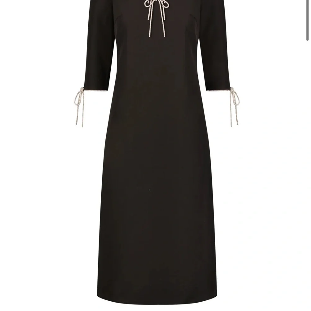 Modest Black Midi Dress with Bow Accents - Aleeza Paris - Picture 2 of 2